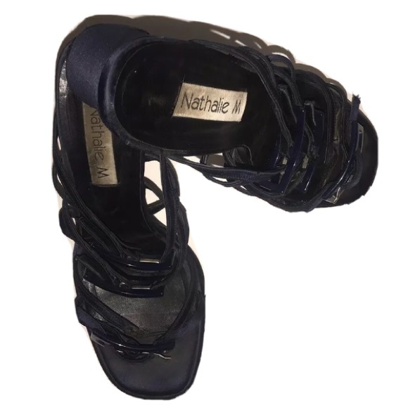 Nathalie M Navy Blue Strappy Slide High Heels 8.5M - Picture 3 of 7